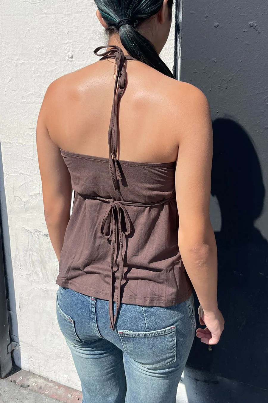 2000s Brass Studded Halter Tie Flowy Sleeveless Top - Image 4