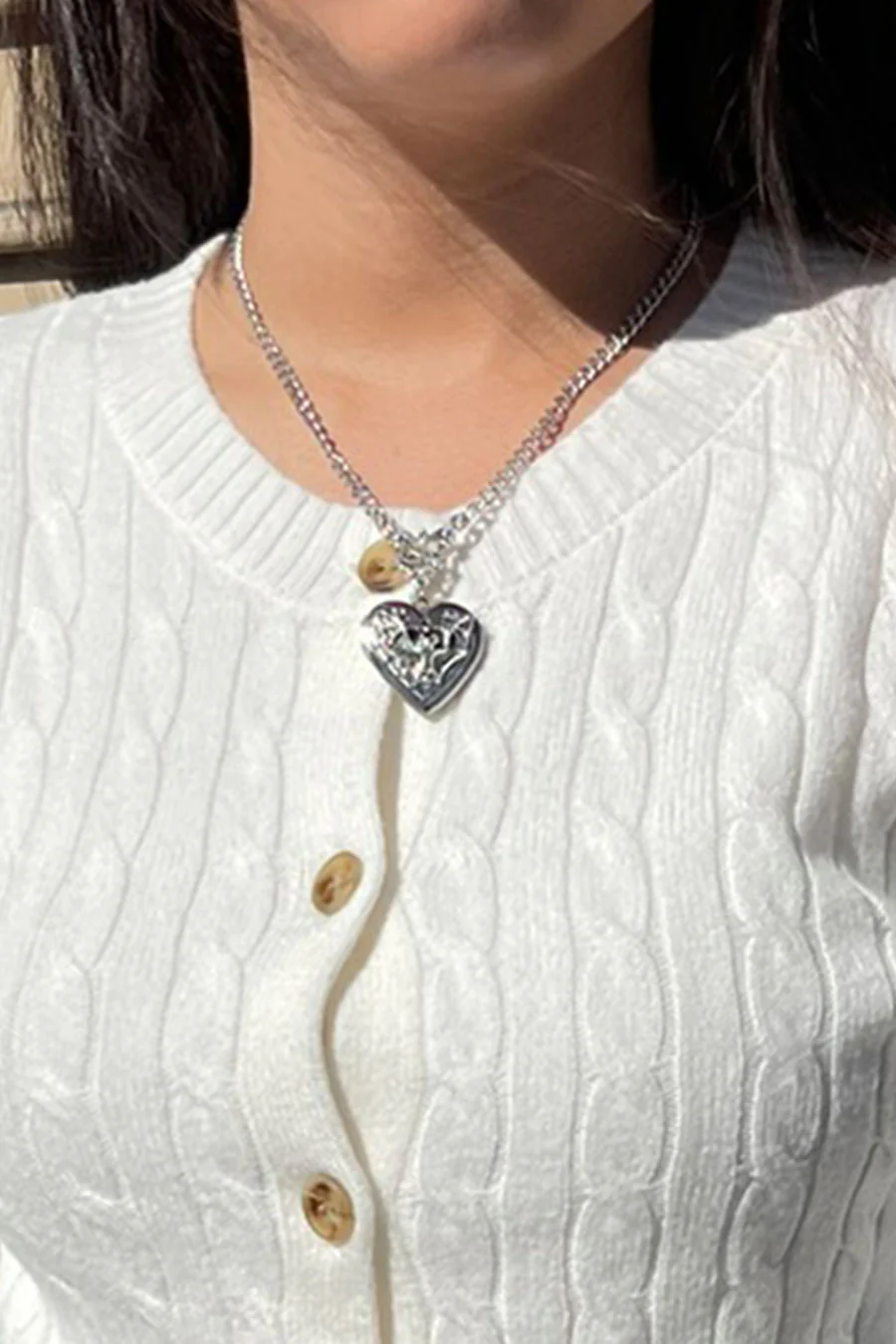 2000s Gothic Silver Color Heart Locket Pendant Chain Necklace - Image 4