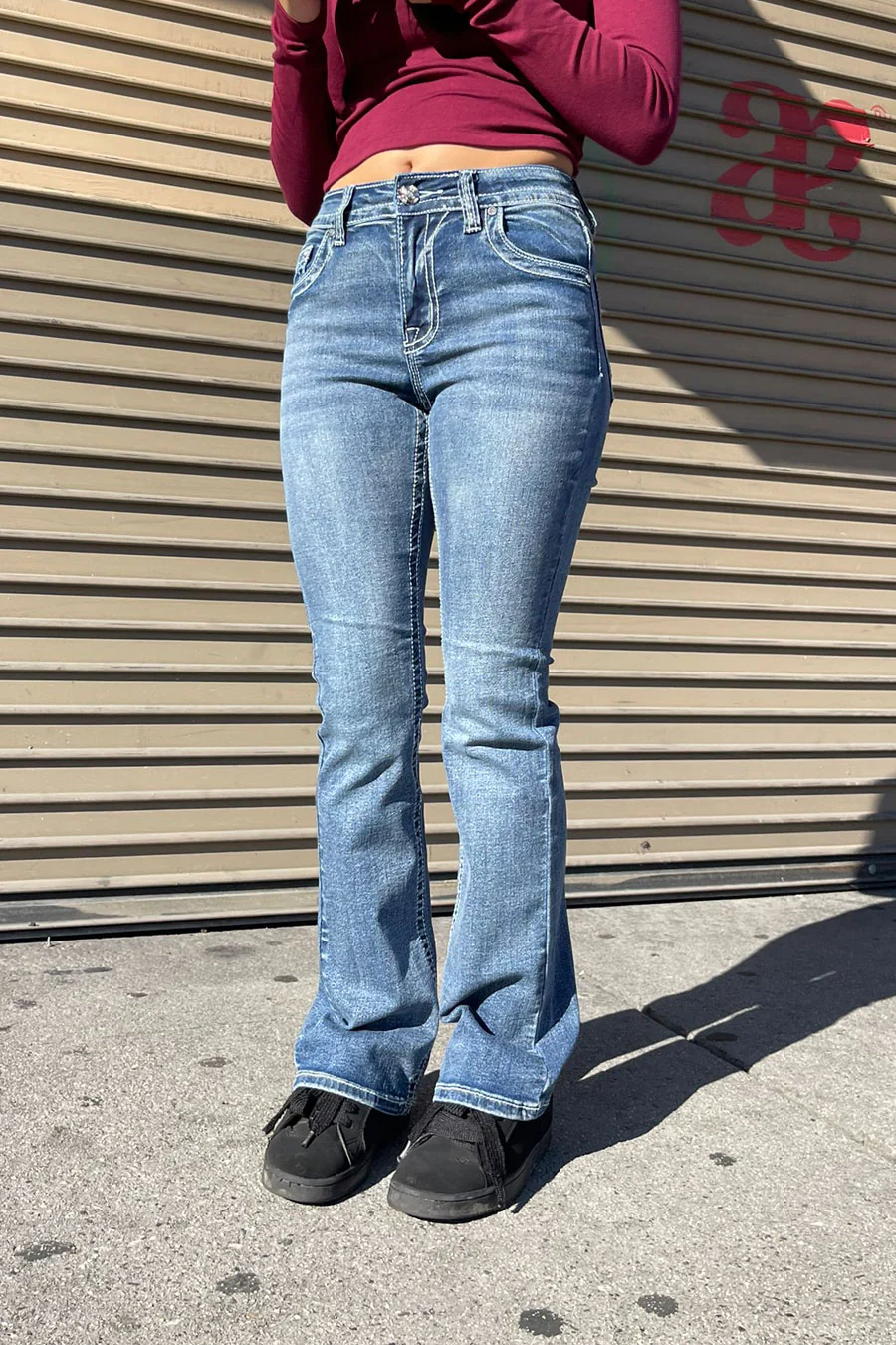 2000s Style Butterfly Patch Rhinestone Bling Back Pocket Bootcut Jean with Good Stretch - Image 4