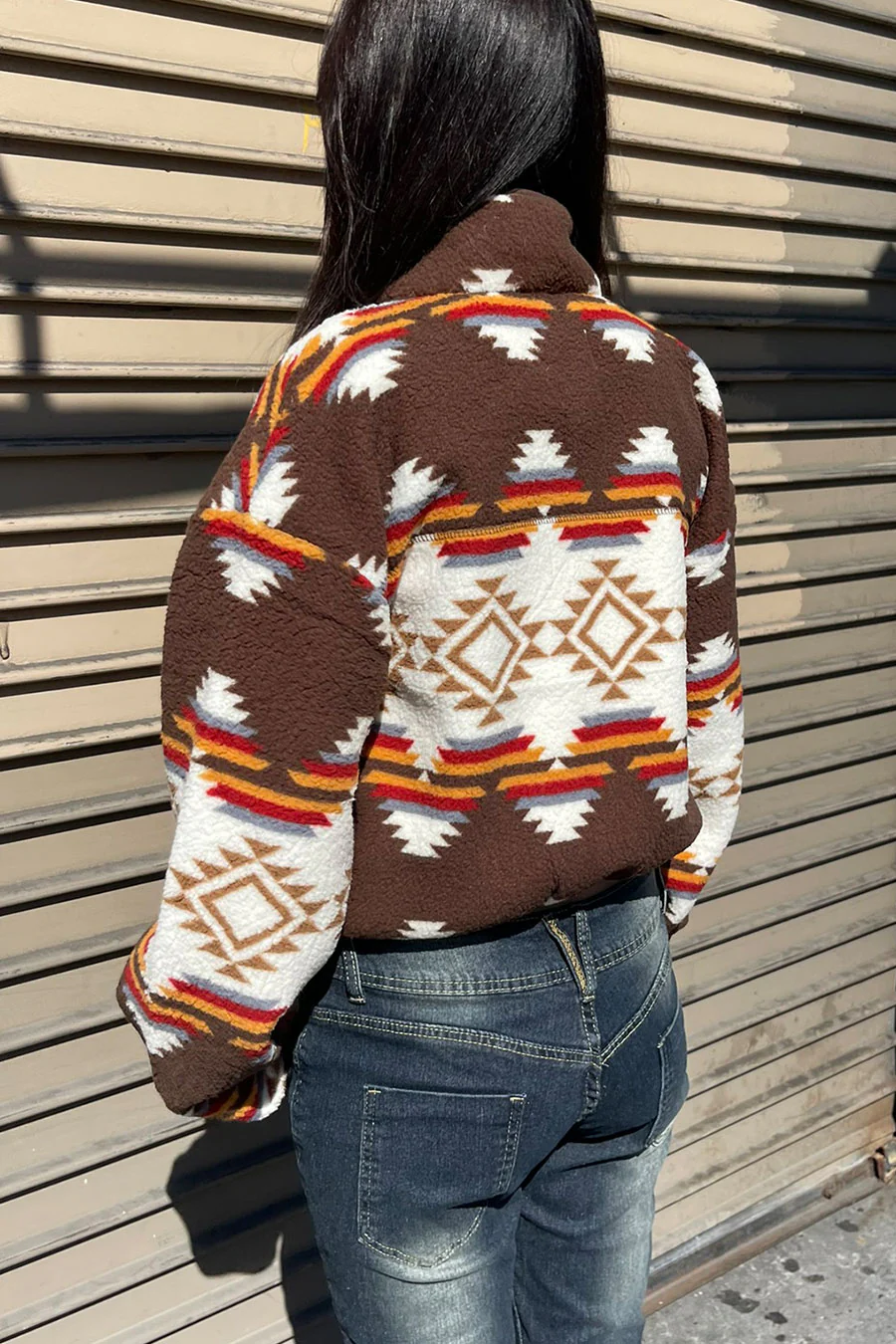 Aztec Printed Sherpa Full Zip Jacket - Image 4