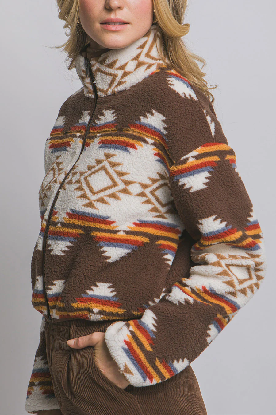 Aztec Printed Sherpa Full Zip Jacket - Image 6