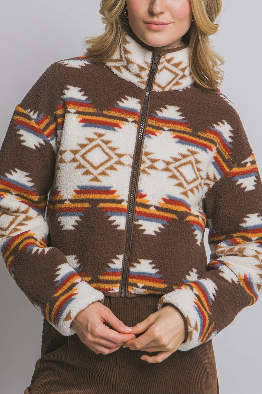 Aztec Printed Sherpa Full Zip Jacket - Image 9