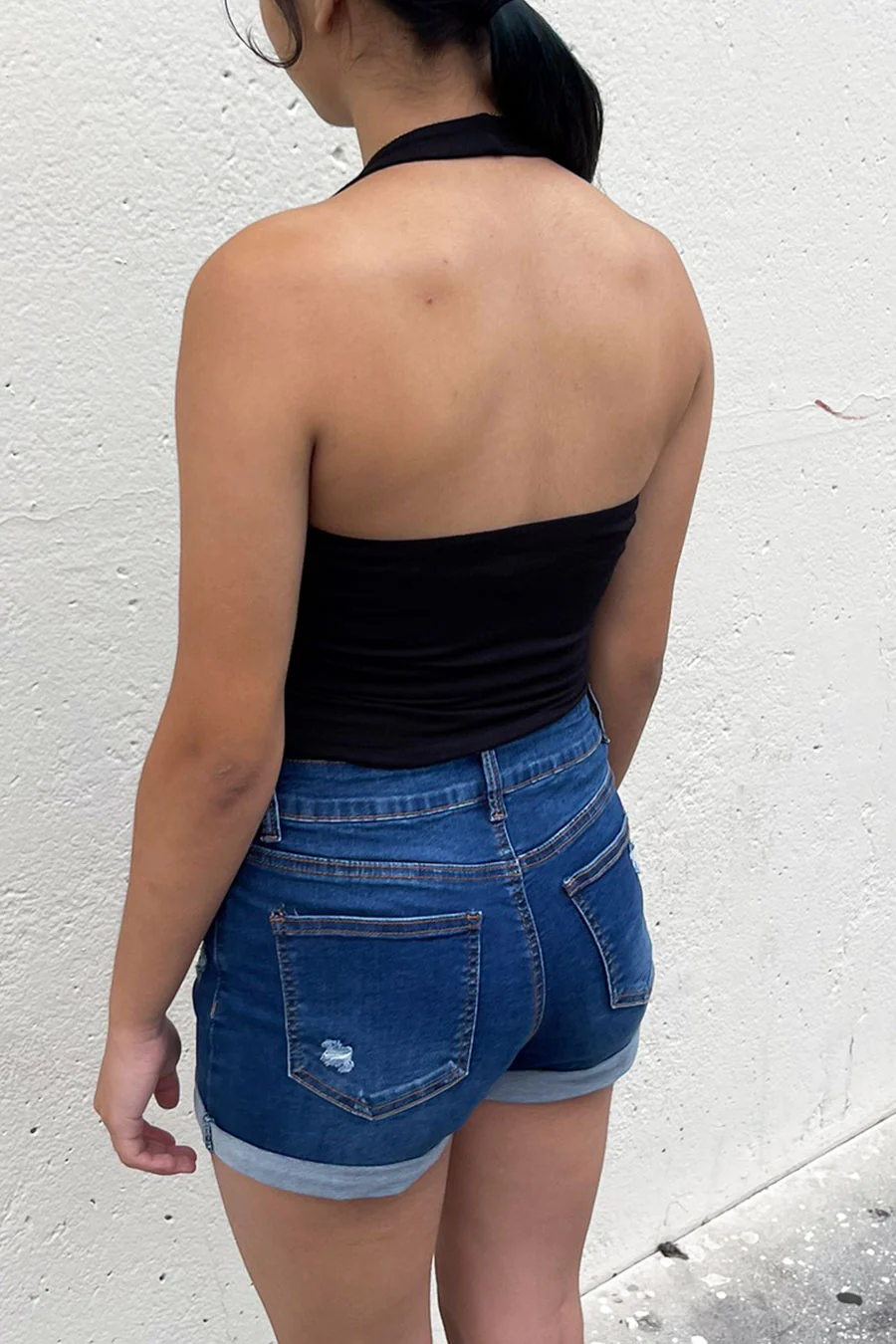 Basic Cotton Blend Double-Layer Square Neck Halter Top - Image 2