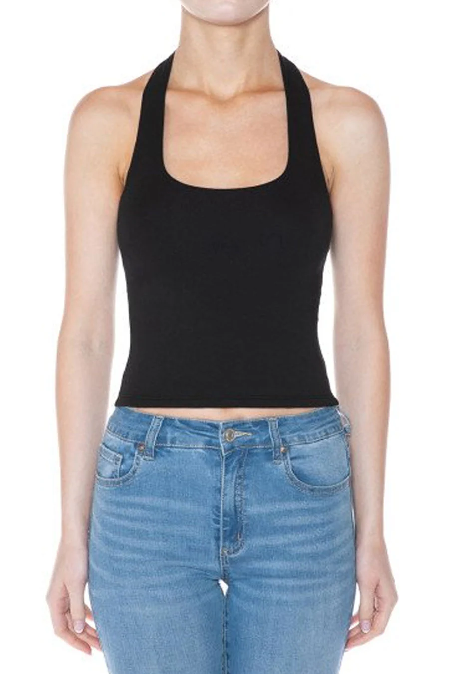 Basic Cotton Blend Double-Layer Square Neck Halter Top - Image 5