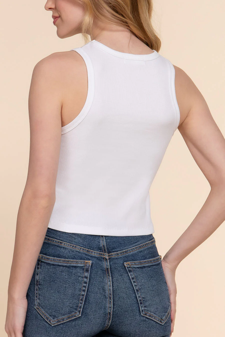 Basic Cotton Span Rib Knit Tank Top - Image 4