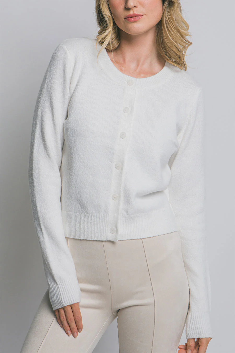 Basic Crew Neck Button-Up Sweater Cardigan - Image 13