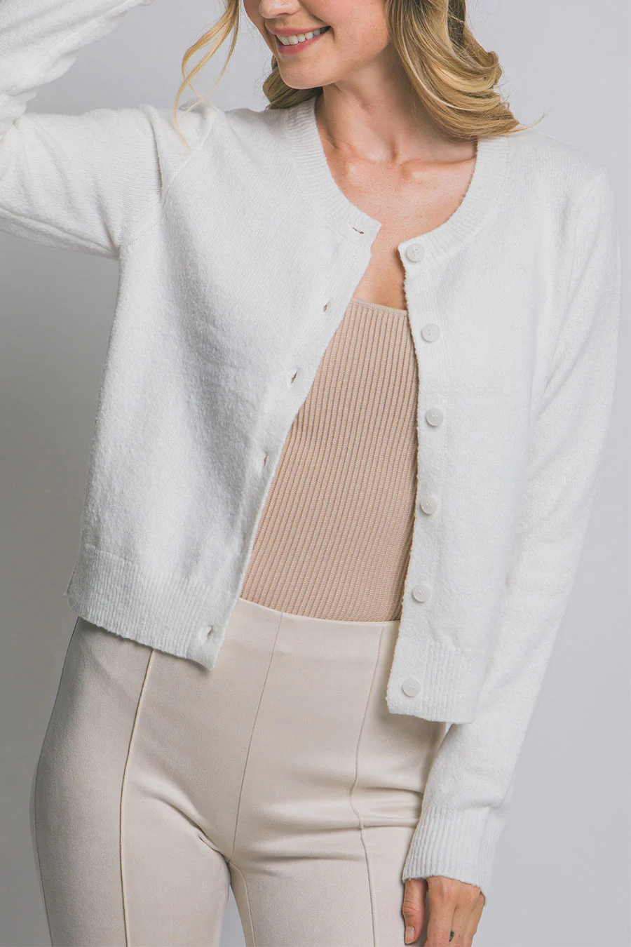 Basic Crew Neck Button-Up Sweater Cardigan - Image 14