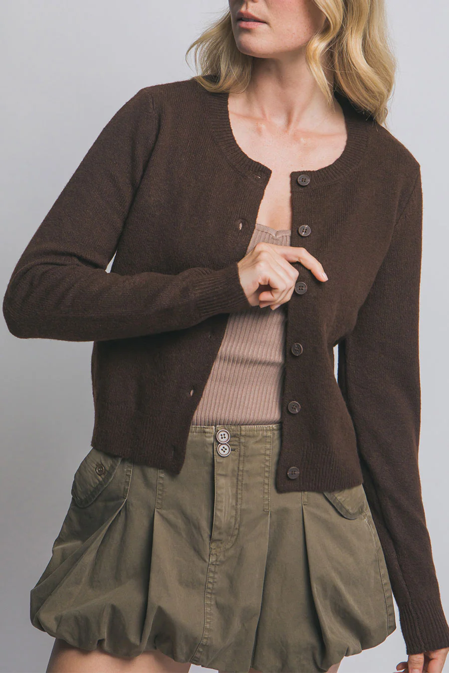Basic Crew Neck Button-Up Sweater Cardigan - Image 18