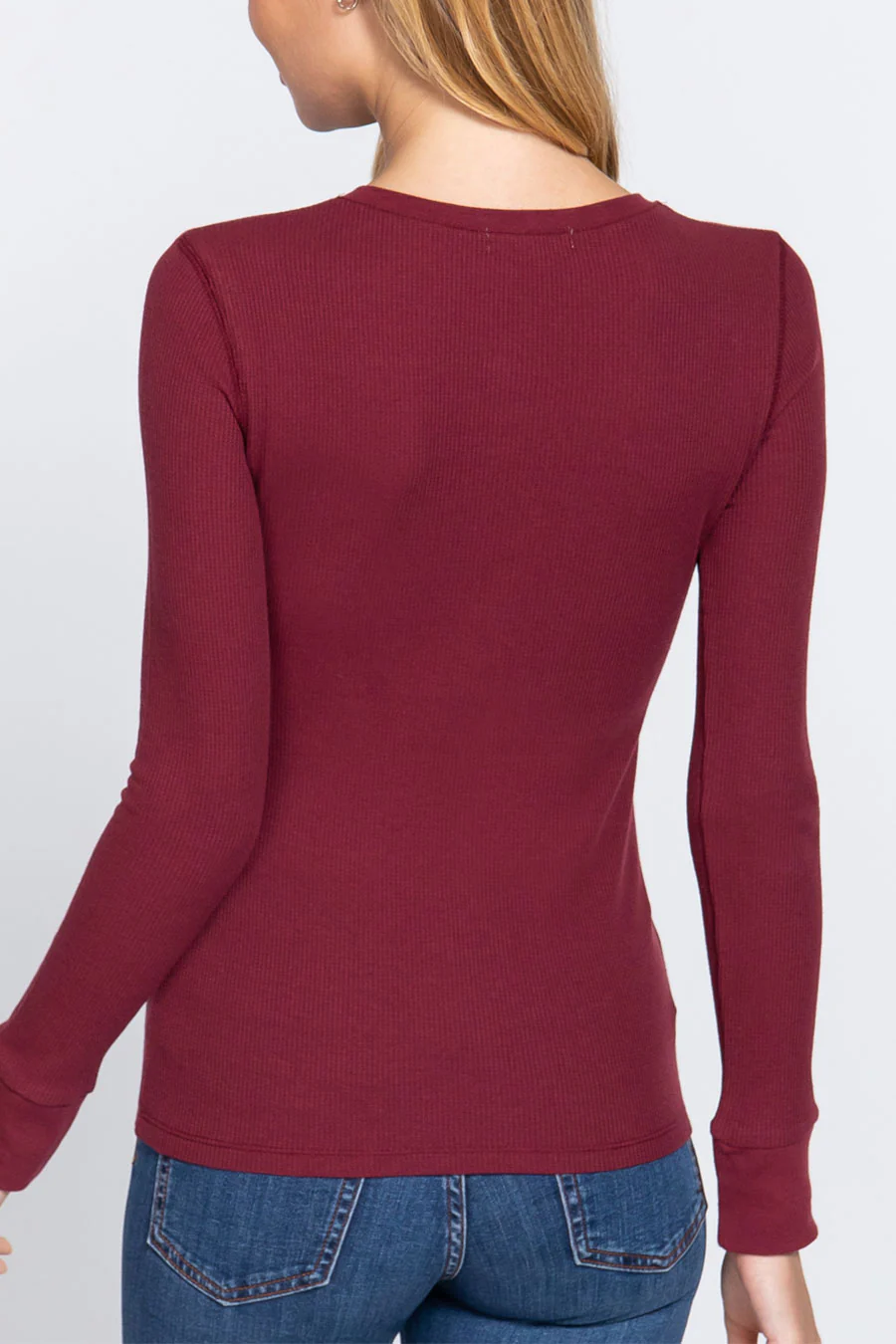 Basic Long Sleeve Henley Thermal Top - Image 8