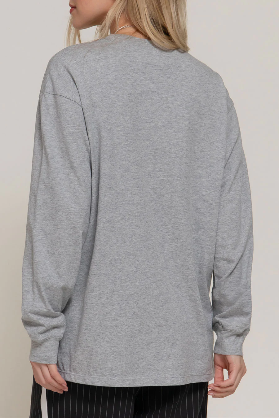 Basic Long Sleeve Round Neck Oversized Cotton Tee - Image 7