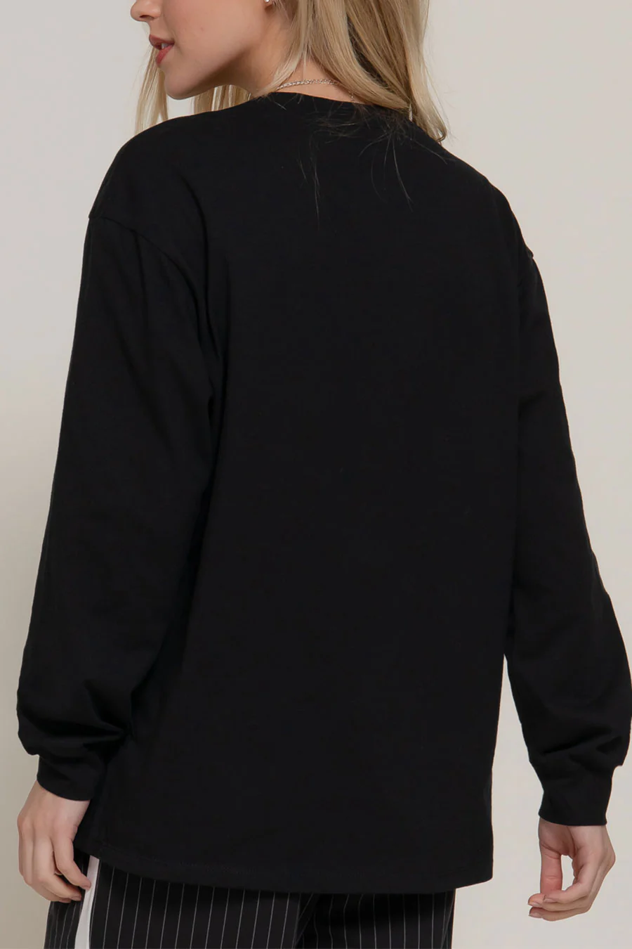 Basic Long Sleeve Round Neck Oversized Cotton Tee - Image 9
