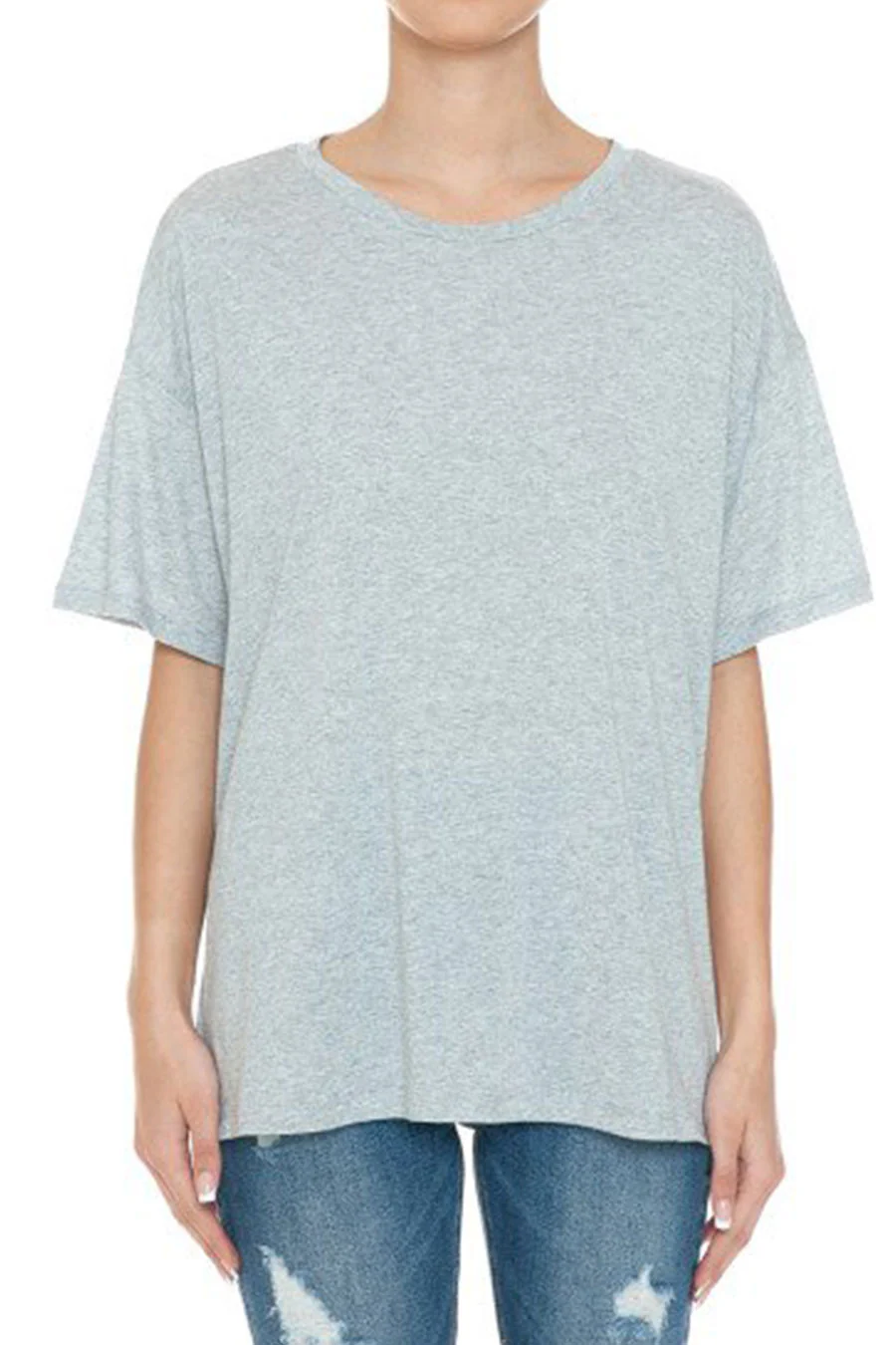 Basic Oversized Round Neck Drop Shoulder Short Sleeve T-Shirt with Side Slit - Image 6