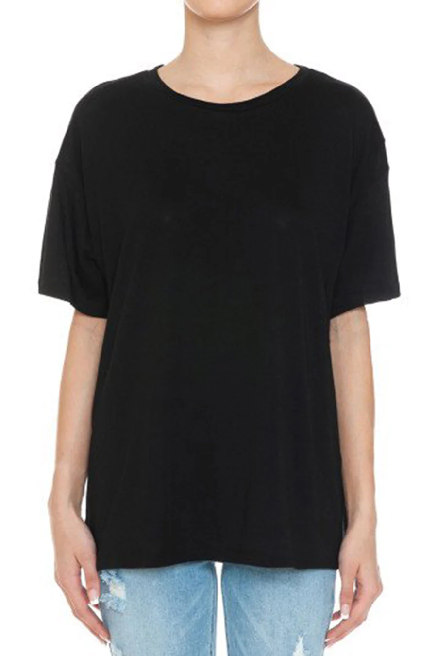 Basic Oversized Round Neck Drop Shoulder Short Sleeve T-Shirt with Side Slit - Image 7