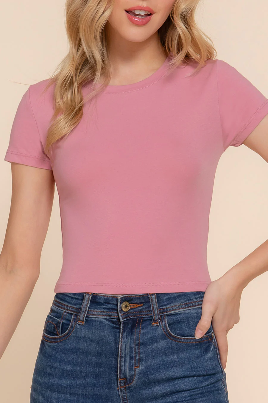 Basic Short Sleeve Crew Neck Crop Top - Image 14