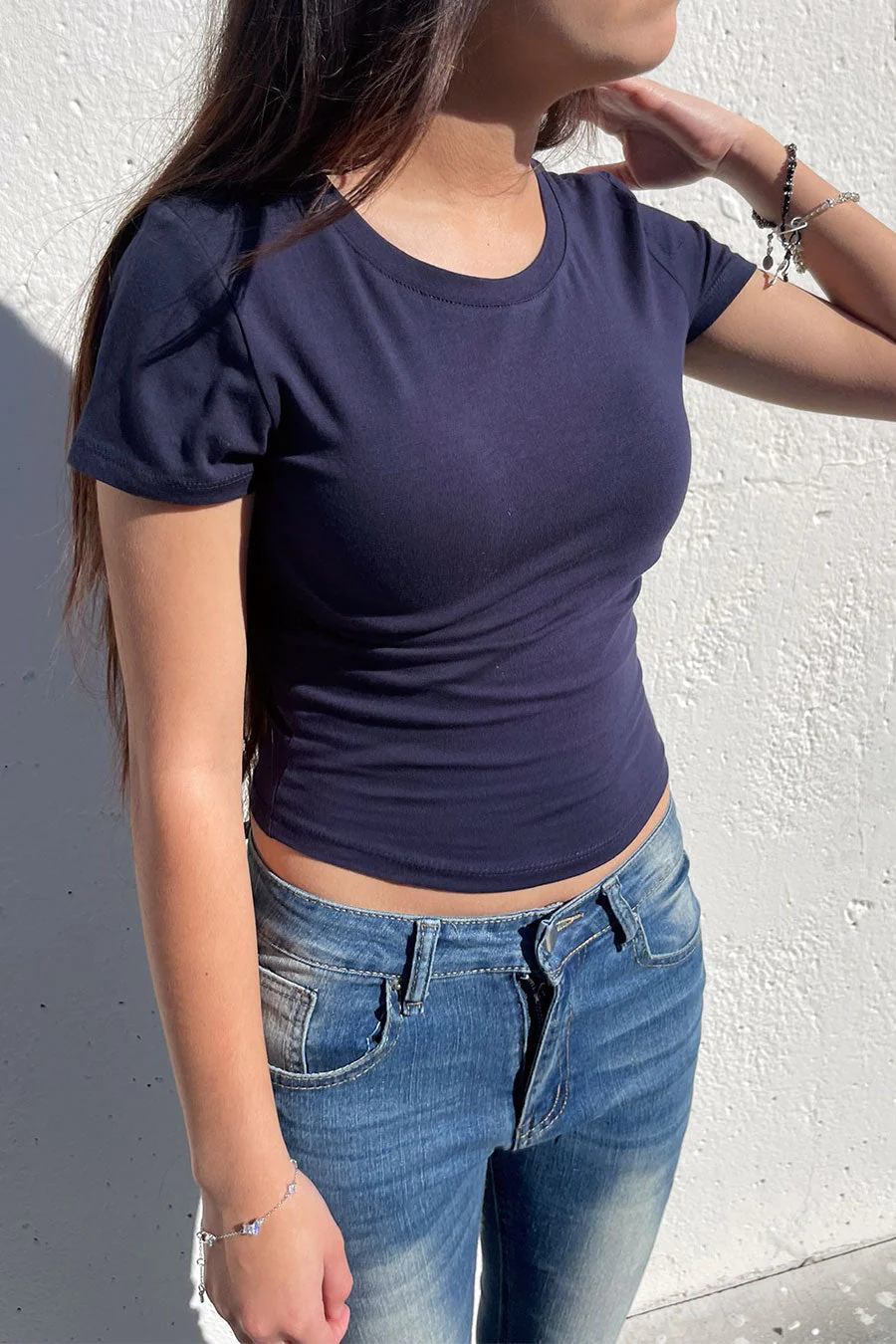 Basic Short Sleeve Crew Neck Crop Top - Image 4