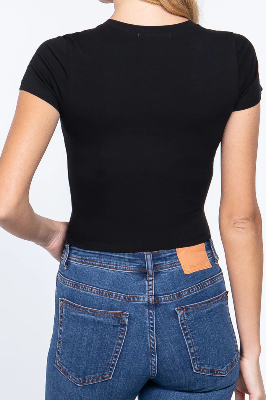 Basic Short Sleeve Crew Neck Crop Top - Image 7