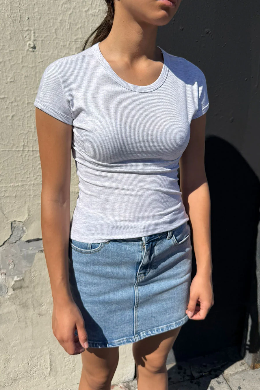 Basic Short Sleeve Crew Neck Fitted Rib Knit Top - Image 6