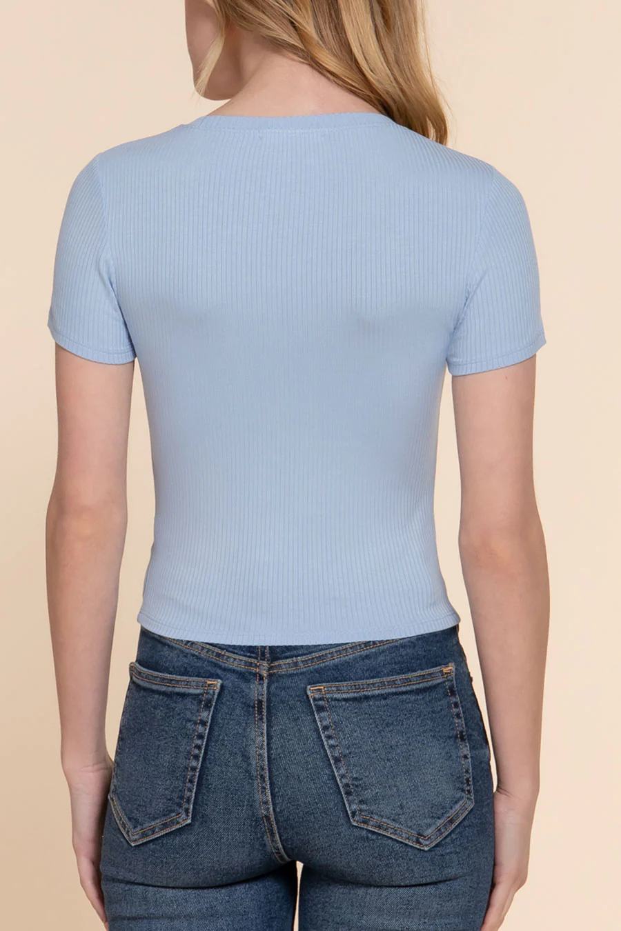 Basic Short Sleeve Crew Neck Rib Crop Top - Image 13