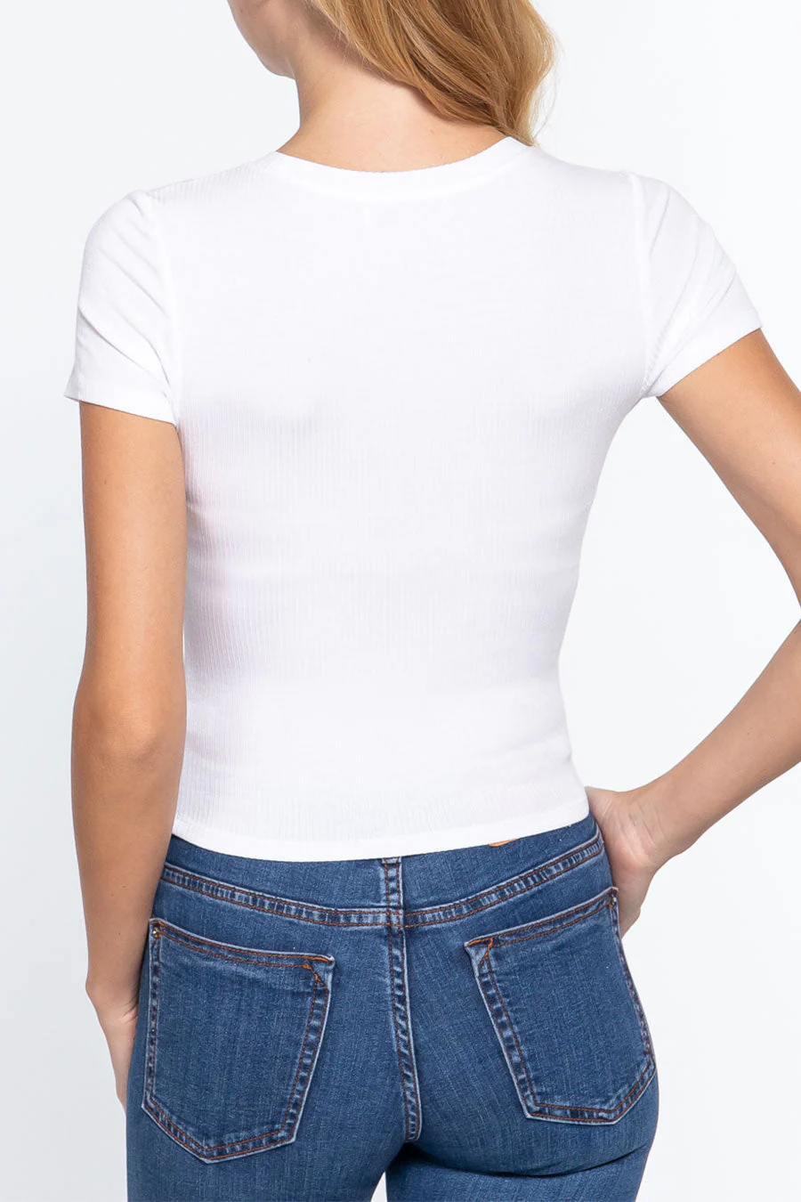 Basic Short Sleeve Crew Neck Rib Crop Top - Image 15