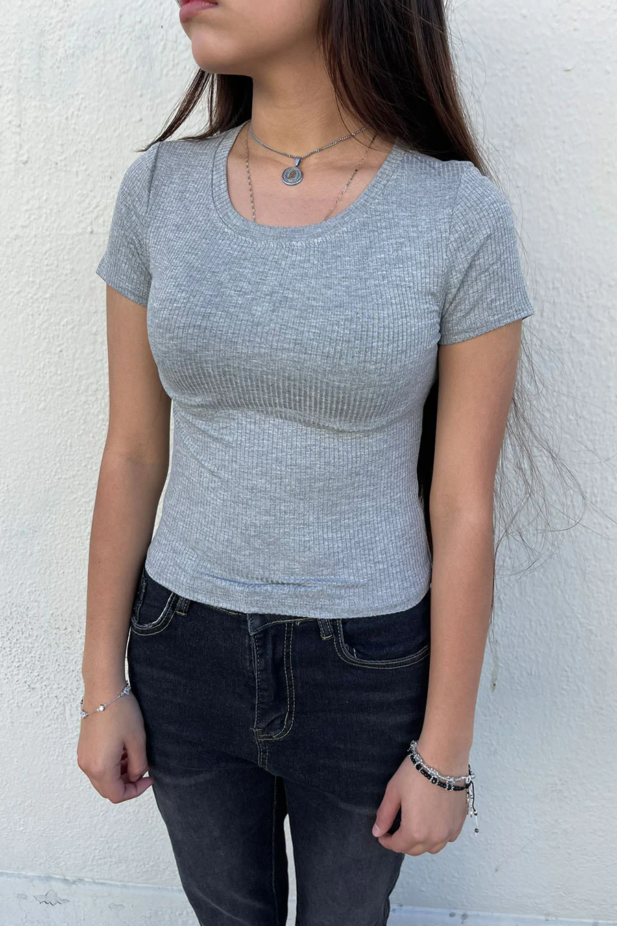 Basic Short Sleeve Crew Neck Rib Crop Top - Image 5