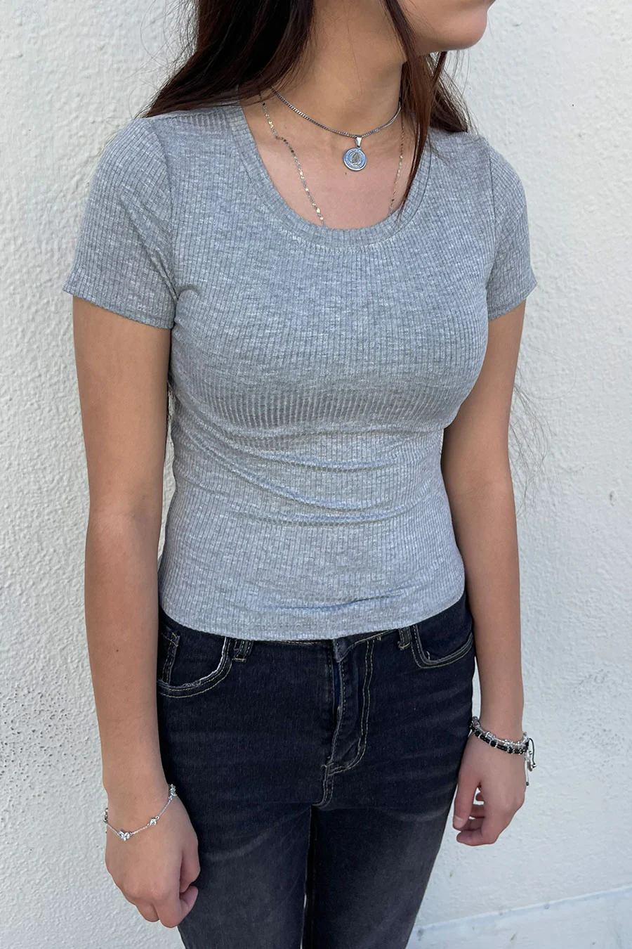 Basic Short Sleeve Crew Neck Rib Crop Top - Image 6