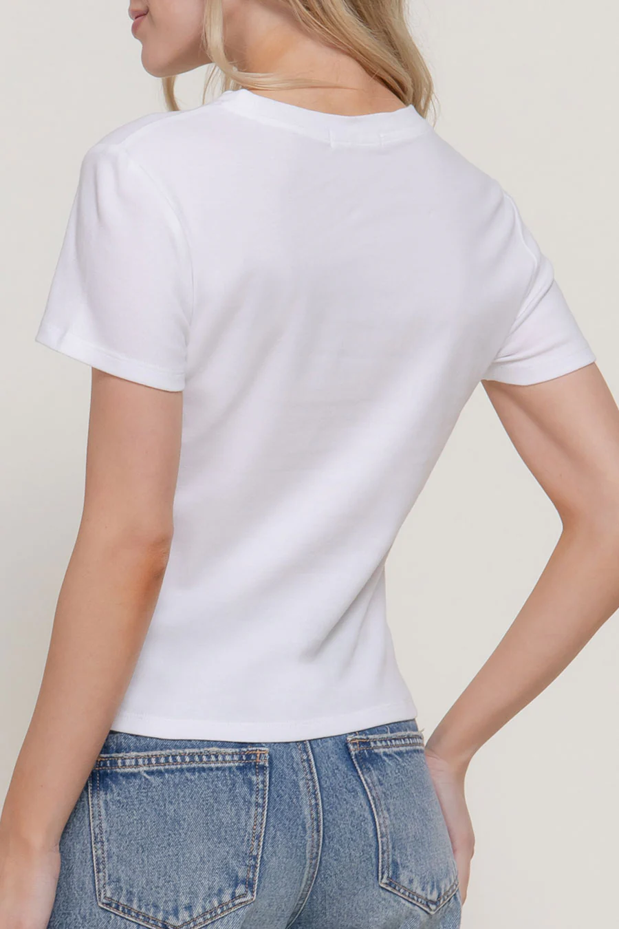 Basic Short Sleeve Crew Neck Rib Tee - Image 12