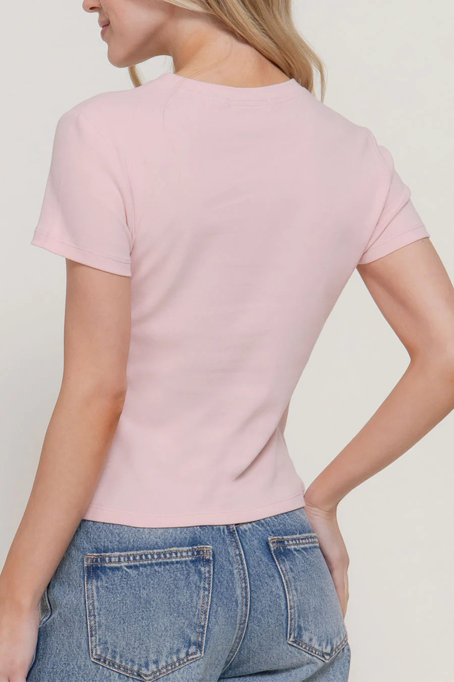 Basic Short Sleeve Crew Neck Rib Tee - Image 6