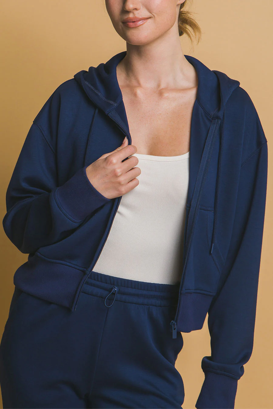 Basic Super Soft & Stretchy Sweater Front-Zip Hoodie - Image 10