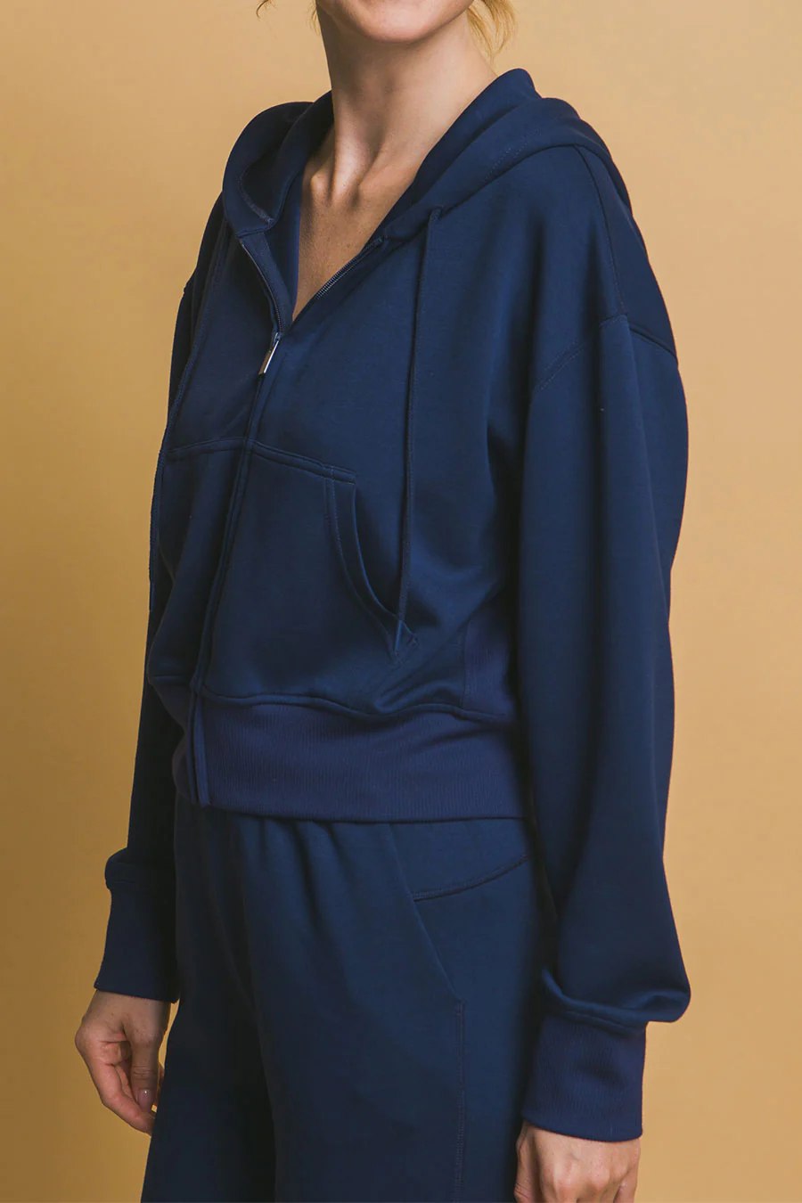 Basic Super Soft & Stretchy Sweater Front-Zip Hoodie - Image 11