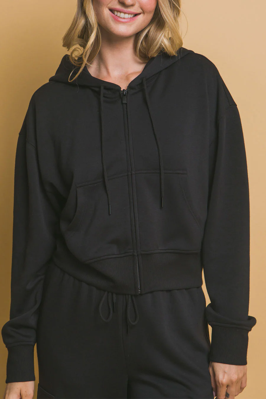 Basic Super Soft & Stretchy Sweater Front-Zip Hoodie - Image 6