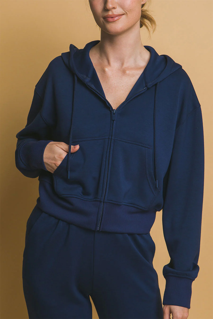 Basic Super Soft & Stretchy Sweater Front-Zip Hoodie - Image 9