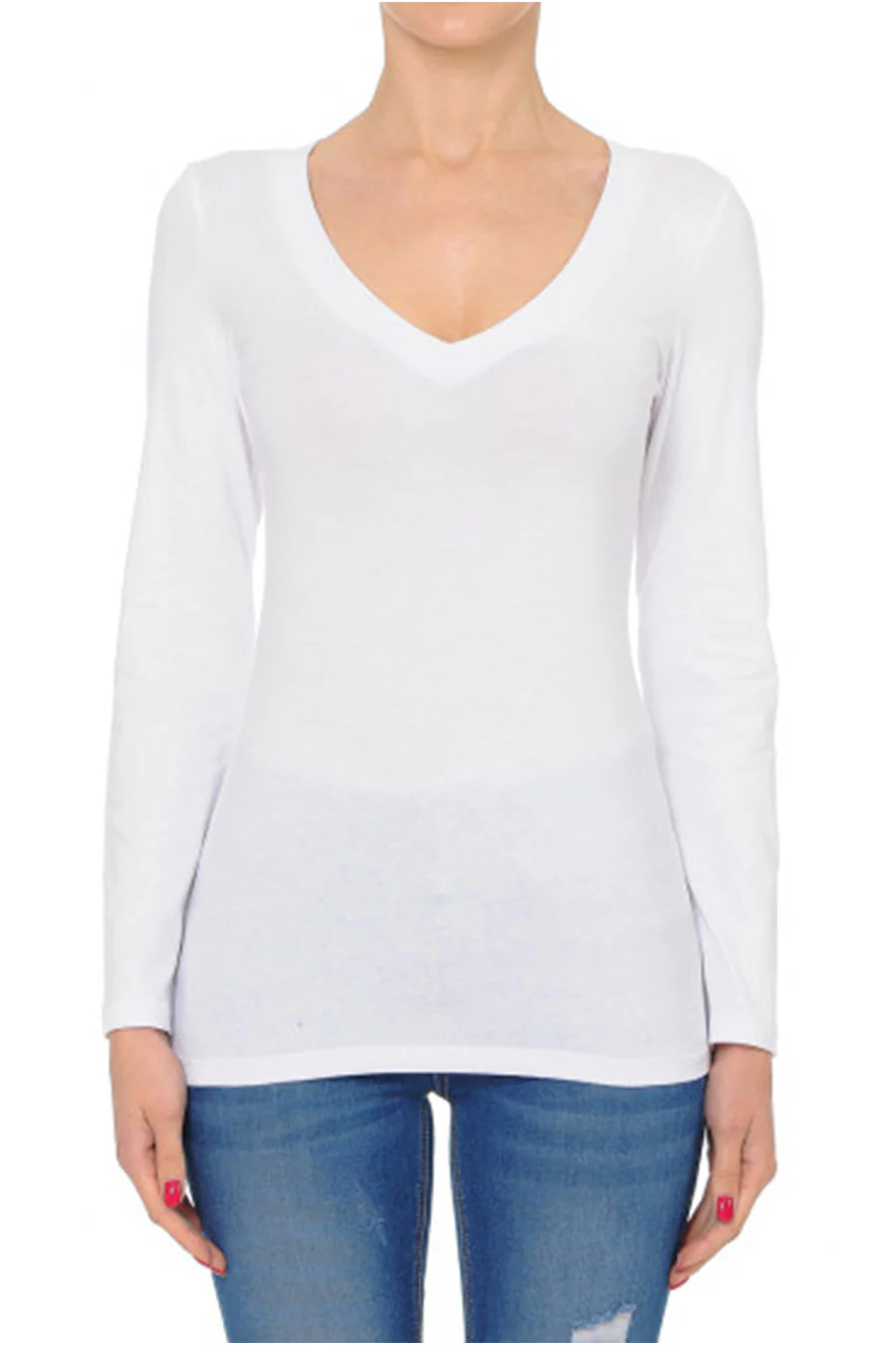 Basic V-Neck Long Sleeve Top - Image 6