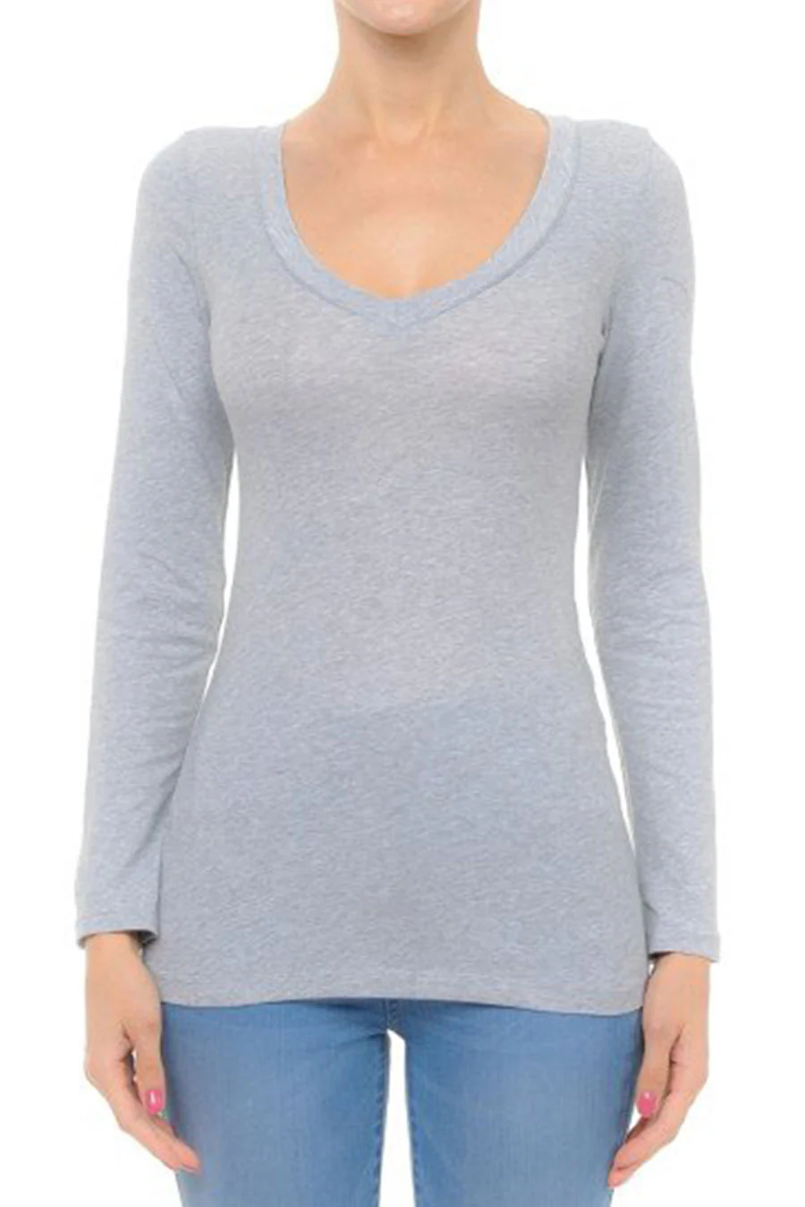 Basic V-Neck Long Sleeve Top - Image 7