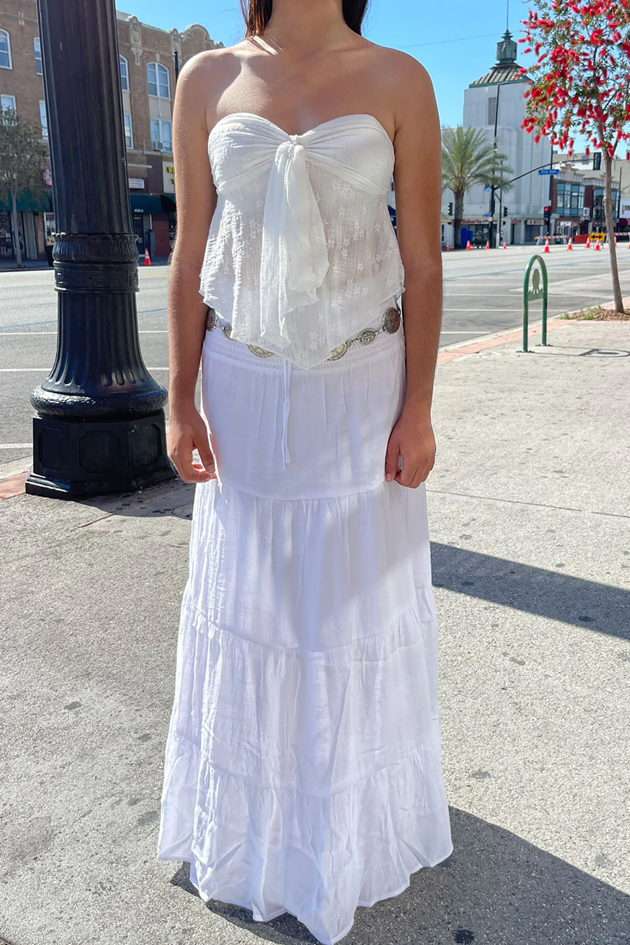 Bohemian Textured Flowy Tube Top with Front-Twist Tie - Image 3