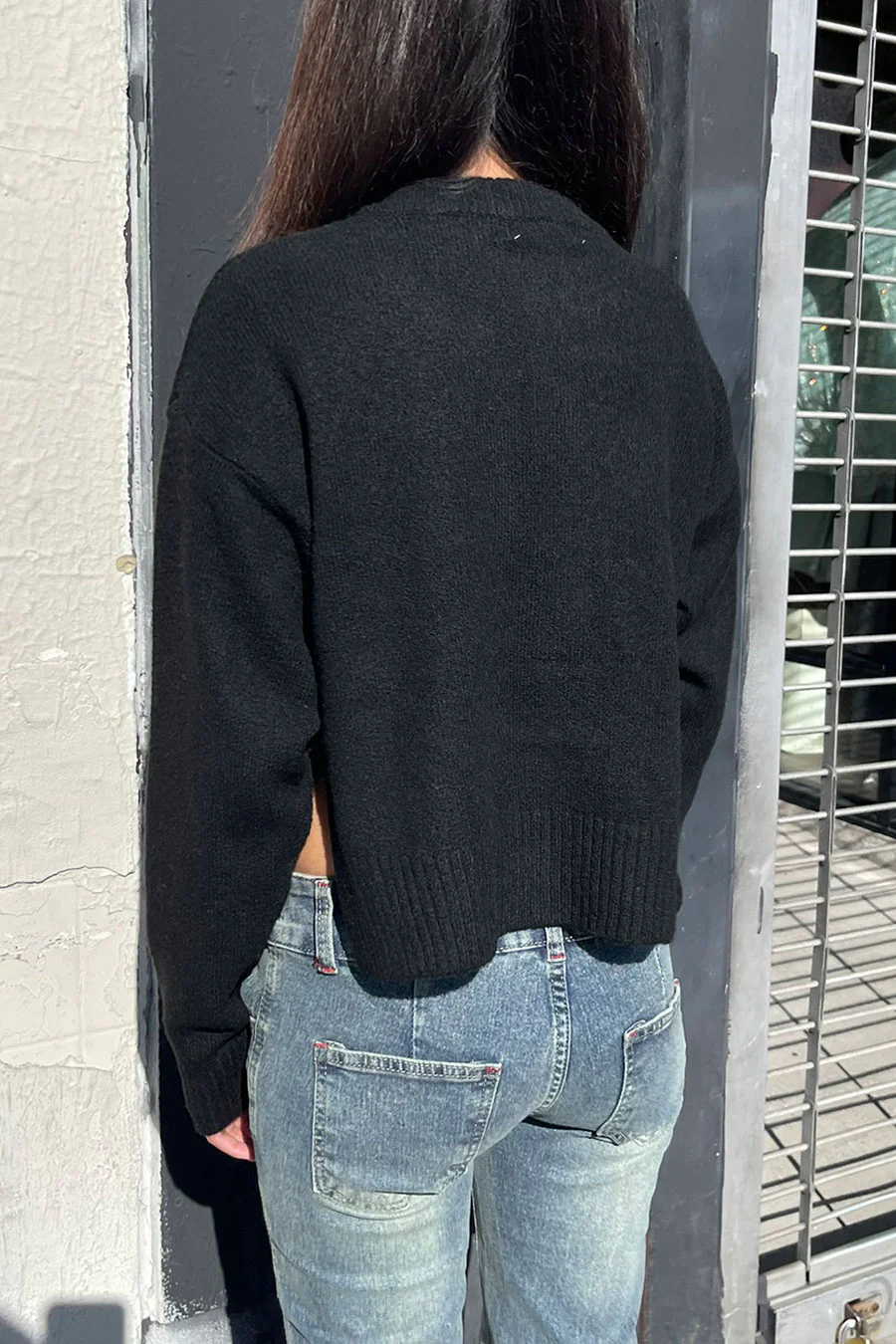 Crew Neck Button-Front Sweater Cardigan with Side Slit - Image 3