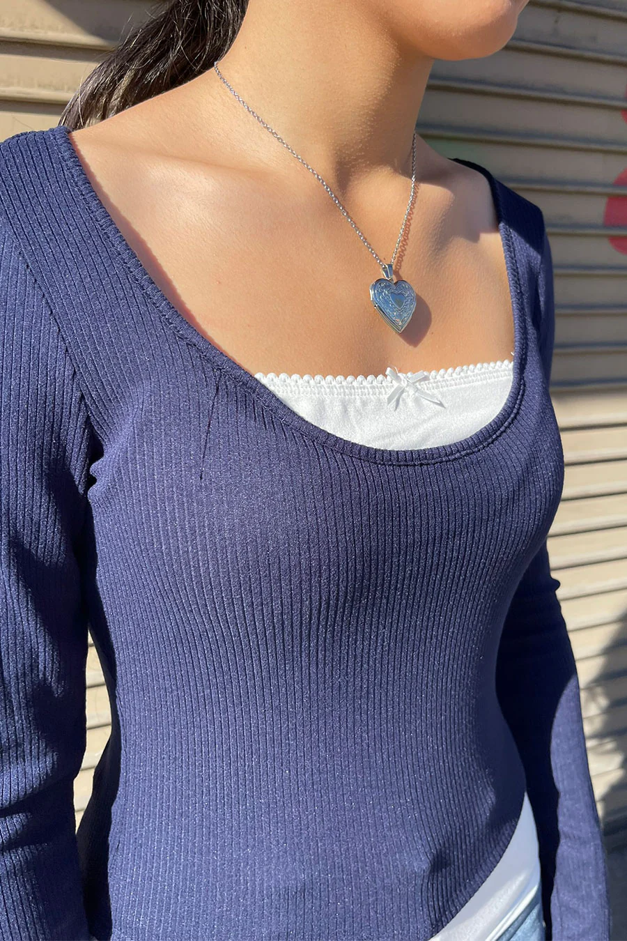 Faux Layered Scoop Neck Long Sleeve Top - Image 2