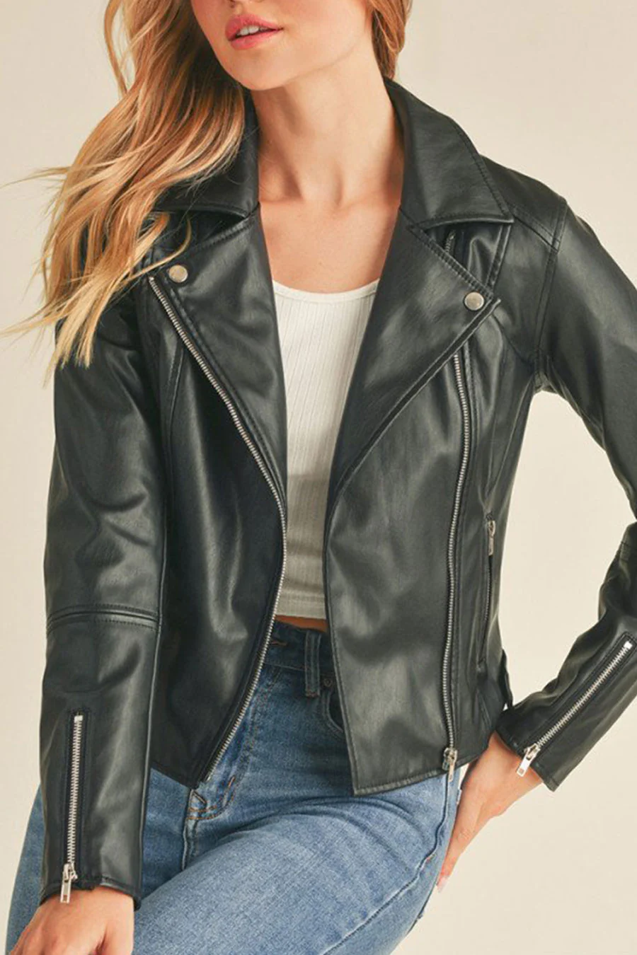 Faux Leather Biker Jacket - Image 10