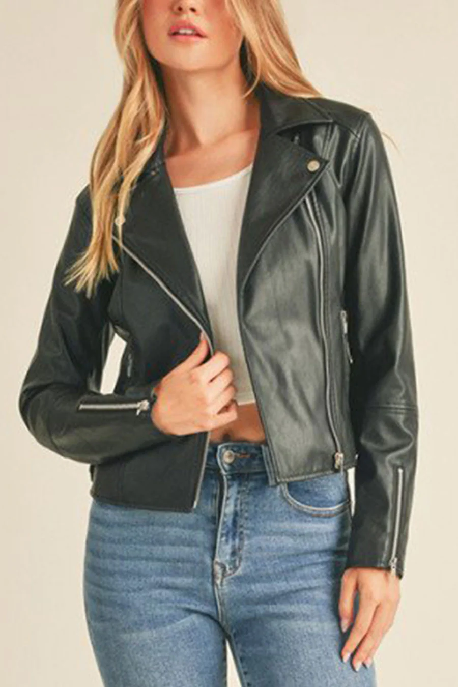 Faux Leather Biker Jacket - Image 11