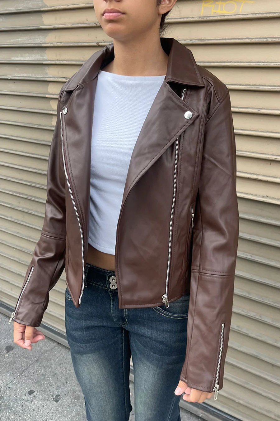 Faux Leather Biker Jacket - Image 5