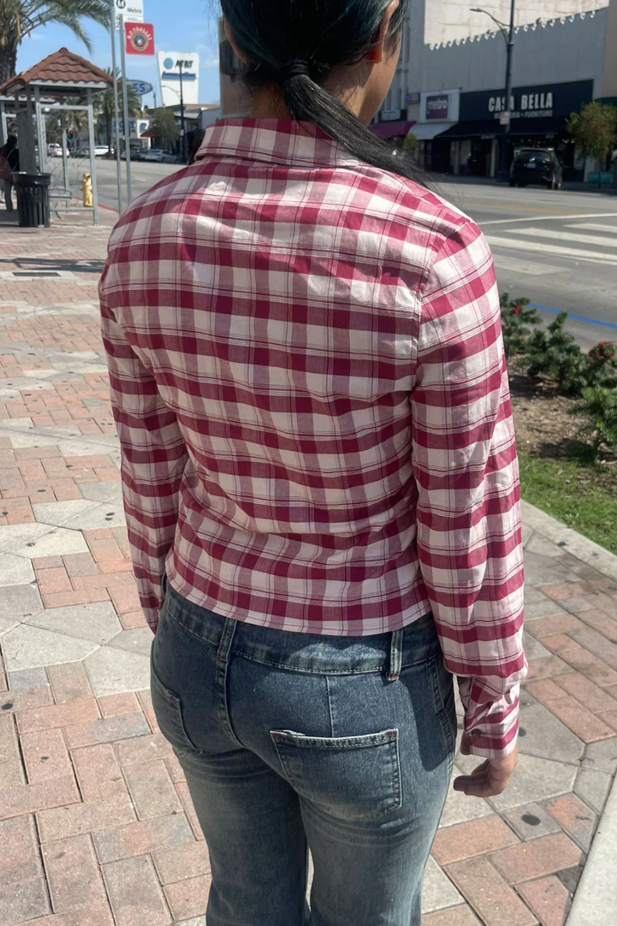 Downtown Girl Fitted Button-Up Plaid Shirt - Image 13