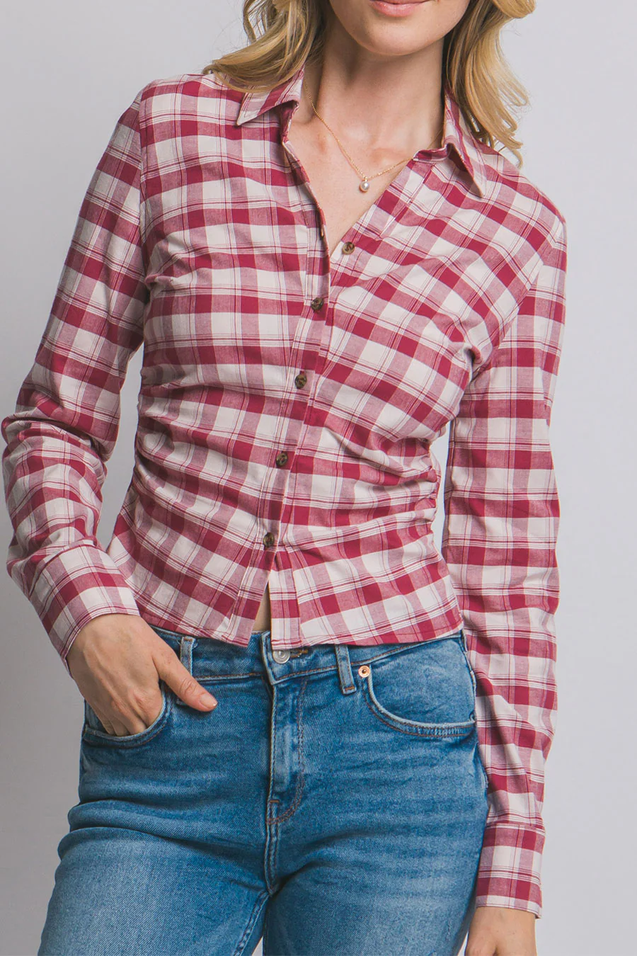 Downtown Girl Fitted Button-Up Plaid Shirt - Image 3