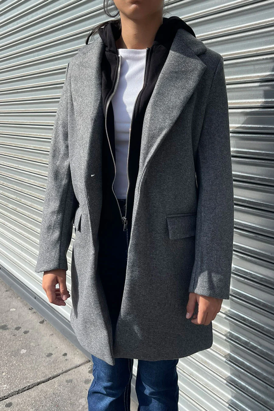 Full-Zip Fleece Hooded Contrast Combination Coat with Button Closure - Image 2