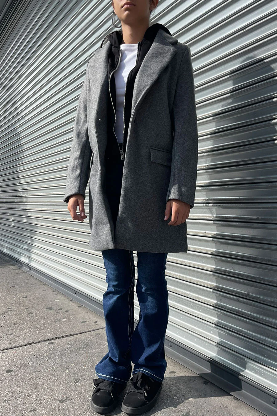 Full-Zip Fleece Hooded Contrast Combination Coat with Button Closure - Image 3