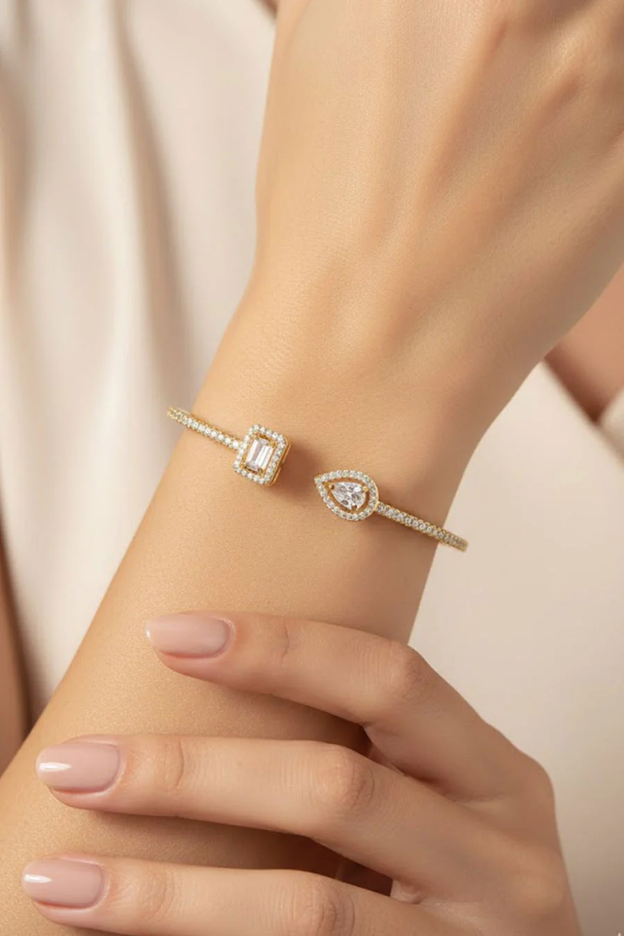 Gold Color Crystal Water Drop Cuff Bracelet