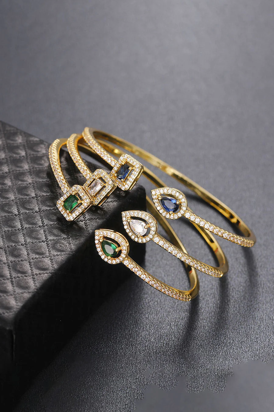 Gold Color Crystal Water Drop Cuff Bracelet - Image 3