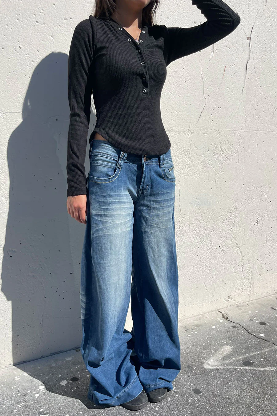 Henley Snap Button Hoodie Brushed Hacci Rib Long Sleeve Top - Image 4