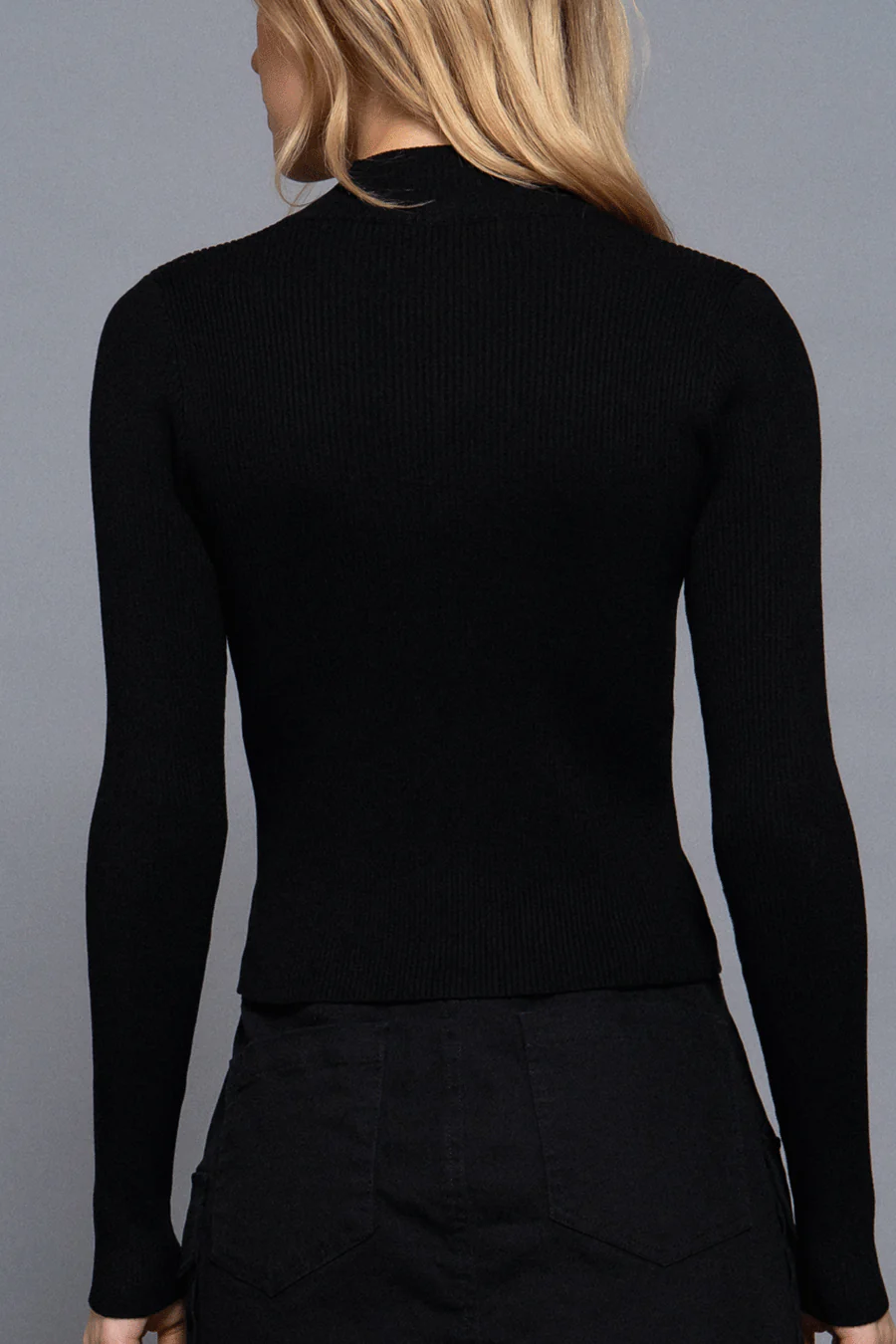Long Sleeve Two-Way Open Zipper Ribbed Sweater Top - Image 4