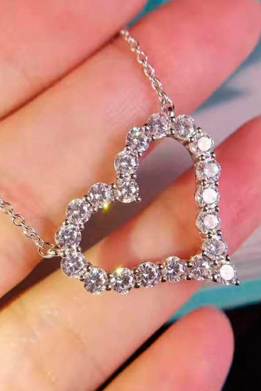Silver Plated Crystal Heart Pendant Necklace - Image 3