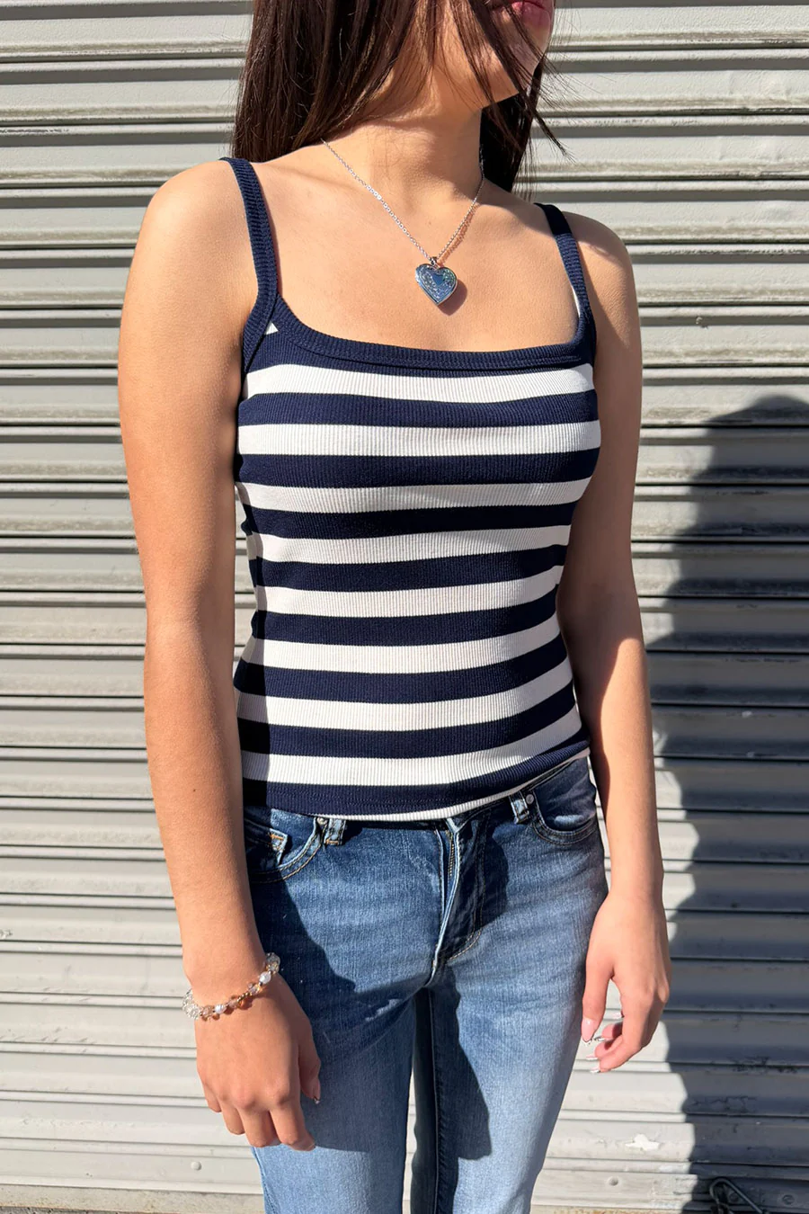 Striped Rib Knit Cami Tank Top