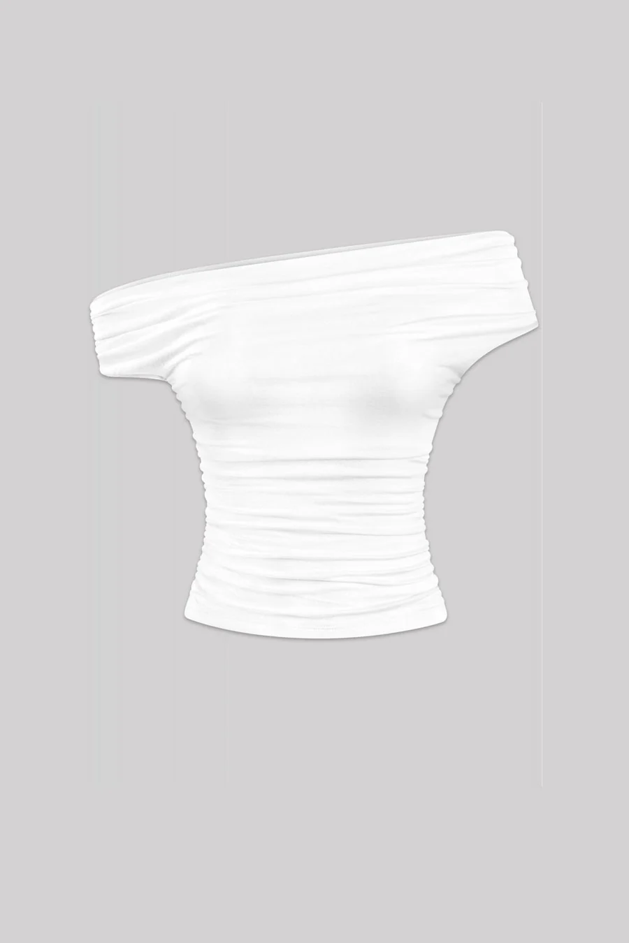 Tresser™ Asymmetrical Off Shoulder Ruched Crop Top (Double-Layer) - Image 15
